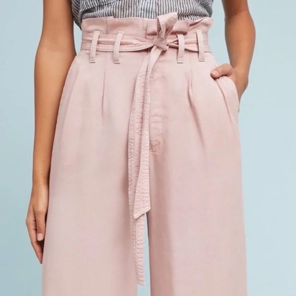 Anthropologie Blythe Paperbag Wide Leg Crop Pant is a high-rise, belted trouser - Picture 2 of 12